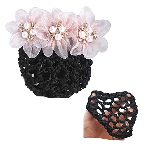 2 Stück Spitze Blume Mesh Clip Kopfschmuck Perle Blume Netz Haarspange Frauen Haarspange Dutt Abdeckung Haarnetz für Haarnadel Zubehör Hellrosa von Tsangbaby