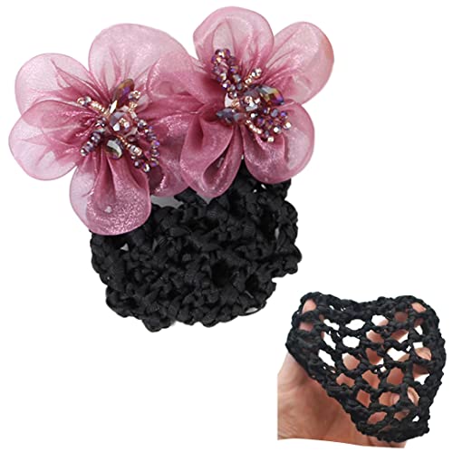 2 Stück Spitze Blume Netz Haarspange Perlen Strass Haar Dutt Abdeckung Mode Frauen Haarnetz Haarnadel für Damen Arbeit Dekor Lila Rosa von Tsangbaby