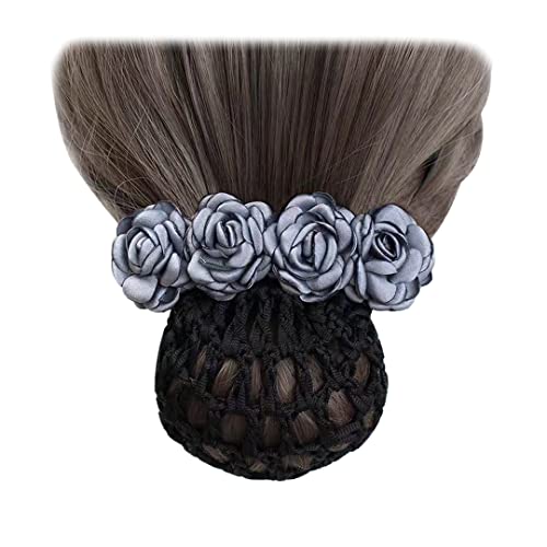 2 Stück Stoff Blume Netz Haarspange Kopfschmuck Mode Frauen Haar Dutt Abdeckung Netz Netz Clip für Flugbegleiter Kopfbedeckung Grau Blau von Tsangbaby