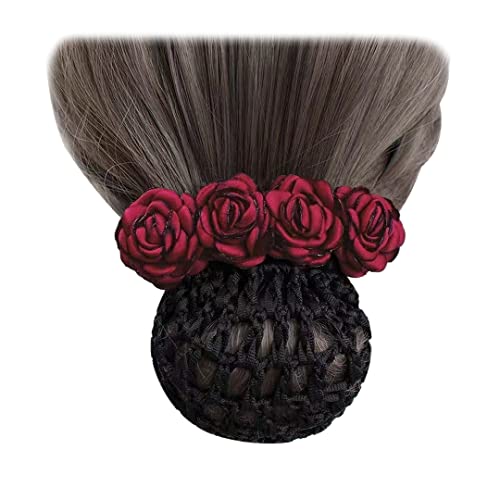 2 Stück Stoff Blume Netz Haarspange Kopfschmuck Mode Frauen Haar Duttabdeckung Netz Clip für Flugbegleiter Kopfbedeckung Weinrot von Tsangbaby