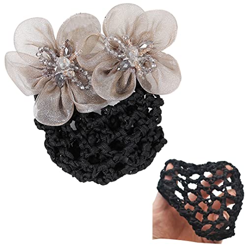 2 Stück klassische Netz-Haarspange Tüll Blume Haarspange Duttabdeckung Frauen Perlen Haarnetz Clip Haarnadel für Damen Kopfbedeckung Khaki von Tsangbaby