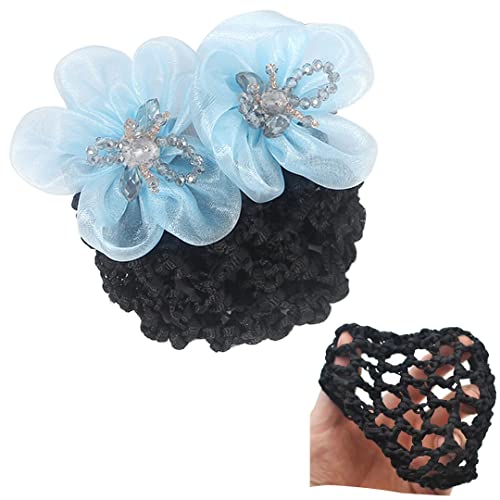 2 Stück klassische Netz-Haarspange Tüll-Blumen-Haarspange Dutt Abdeckung Frauen Perlen Haarnetz Clip Haarnadel für Damen Kopfbedeckung Hellblau von Tsangbaby