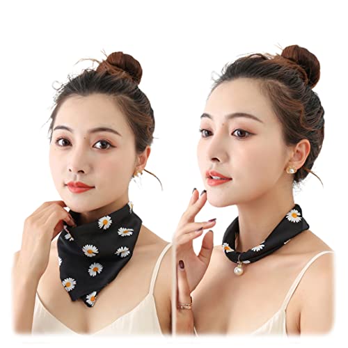 Abdeckung Narben Magnetnadel Schals Niedlich Gänseblümchen Druck Sonnenschutz Frauen Halstuch Perlen Anhänger Halstuch Schals für Outdoor, schwarz, Einheitsgröße von Tsangbaby