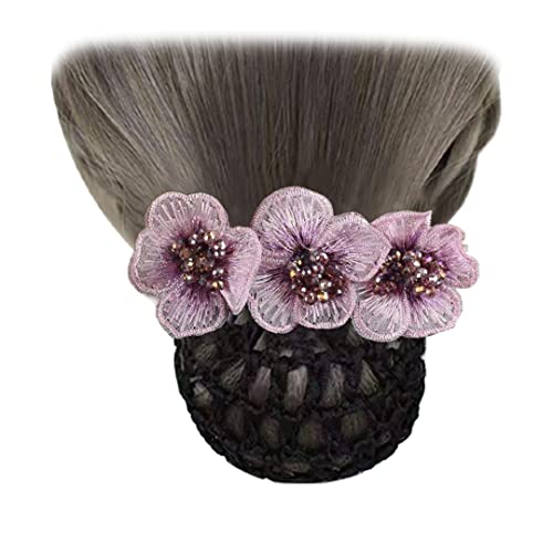 Damen-Haarspangen, Duttabdeckung, gestrickt, bestickt, Blumennetz, Haarspange, Kopfschmuck, elastischer Netz-Clip für Frauen, Haardekoration, Violett, 2 Stück von Tsangbaby