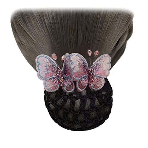 Damen Netz Haarspange bestickt Schmetterling Mesh Clip Kopfschmuck Klassische Haarknoten Abdeckung Netz Haarnetz für Haarspange Dekor Lila 2 Stück von Tsangbaby