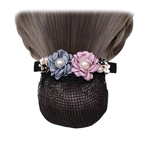 Elastische Haarspange mit Perlen, Blume, Haarnetz, Clip, Damen, Haarknoten, modische Haarnadel für Damen, Kopfschmuck, Grau, Blau und Violett, 2 Stück von Tsangbaby