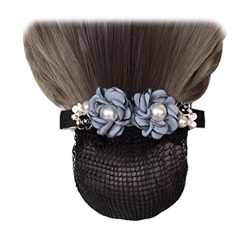 Elastische Haarspange mit Perlen, Blume, Haarnetz, Clip, Damen, Haarknoten, modische Haarnadel für Damen, Kopfschmuck, Grau / Blau, 2 Stück von Tsangbaby