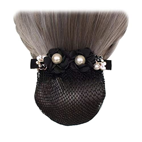 Elastische Haarspange mit Perlen, Blume, Haarnetz, Clip, Damen, Haarknoten, modische Haarnadel für Damen, Kopfschmuck, Schwarz, 2 Stück von Tsangbaby