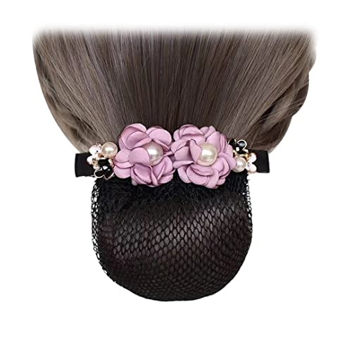 Elastische Haarspange mit Perlen, Blume, Haarnetz, Clip, Damen, Haarknoten, modische Haarnadel für Damen, Kopfschmuck, Violett, 2 Stück von Tsangbaby