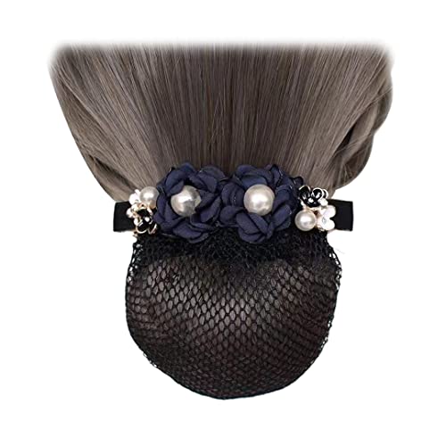 Elastische Haarspange mit Perlen, Blume, Haarnetz, Clip, Damen, Haarknotenabdeckung, modische Haarnadel für Damen, Kopfschmuck, Marineblau, 2 Stück von Tsangbaby