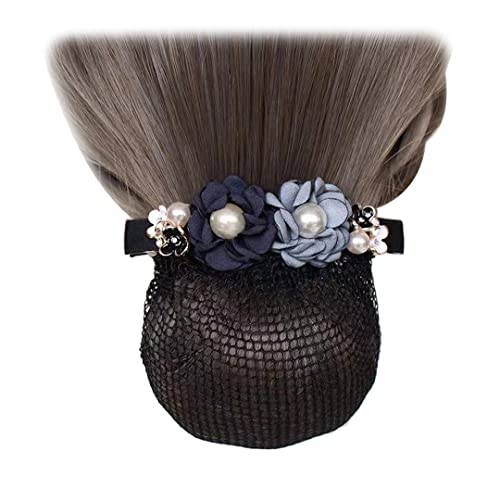 Elastische Haarspange mit Perlen und Blumen, Haarnetz, für Damen, modische Haarnadel für Damen, Kopfschmuck, Marineblau und Grau, Blau, 2 Stück von Tsangbaby