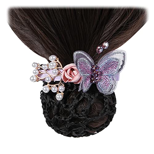 Elastische Haarspange mit Perlenzweigen, bestickt, Schmetterlingsmotiv, Haarnadel für Damen, Kopfbedeckung, Violett, 2 Stück von Tsangbaby