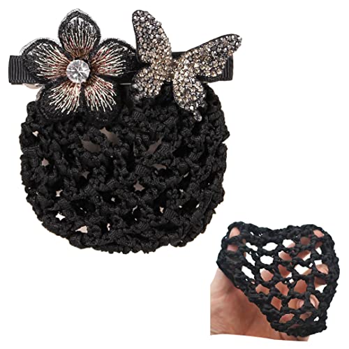 Elastische Haarspange mit Strasssteinen, Schmetterling, elegante Blume, Haarnetz, Clip, Haarnadel für Damen, Kopfbedeckung, Schwarz, 2 Stück von Tsangbaby