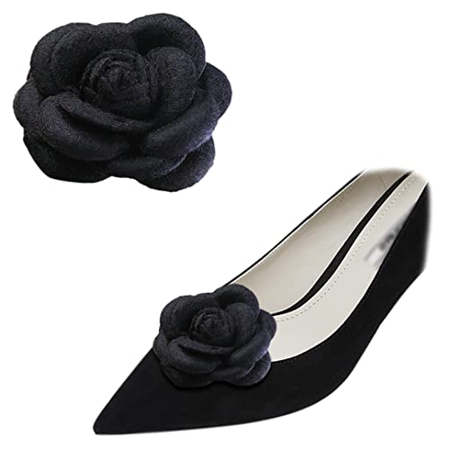 Elegante 3D Rose Schuhschleife Clips Vintage Pom Poms Schuhe Zubehör Einfarbig Blumen Schuhe Dekoration für Hochzeit Pumps Schwarz, One Size, Metall, Kein Edelstein von Tsangbaby