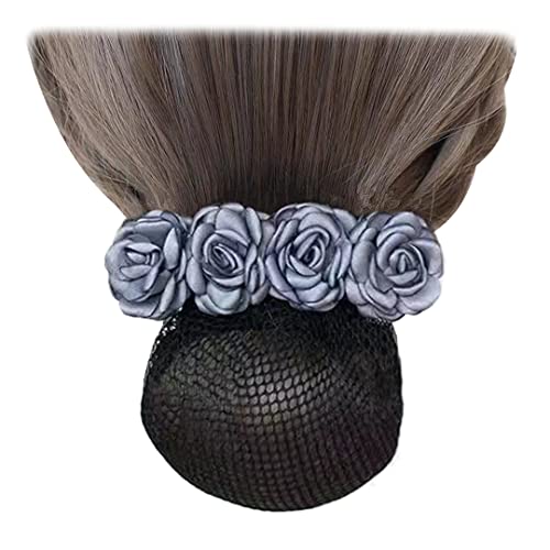 Elegante Haarspange mit gebrannten Kanten, Blumen, Haarklammer, Haarknotenabdeckung, Damen, Haarnadel, Haarnetzclip für Krankenschwestern, Hotel, Kellner, Grau / Blau, 2 Stück von Tsangbaby