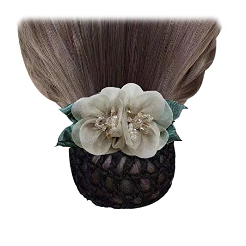 Haarnetz, Haarspange, Spitze, Blume, Netzclip, grünes Blatt, Schleife, Haarnetz, Kopfschmuck für Damen, Dekoration, Champagner, 2 Stück von Tsangbaby