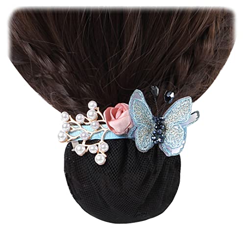 Haarspange mit Perlenzweig, elegant, Schmetterling, Haarspange, Federklemme, Blume, Haarknotenabdeckung für Damen, Kopfbedeckung, Himmelblau, 2 Stück von Tsangbaby