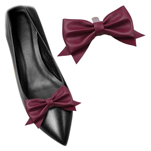 Rote Lederschleife Schuhe Charms 2 Stück Schleife Schuhe Blume Clips Braut Schuhe Verzierungen Clip für Hochzeit Pumps Tasche Zubehör, Mini, Leder von Tsangbaby