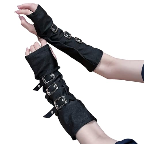 Tsangbaby 1 Paar Punkhandschuhe Fingerlose Handschuhe Gothic Kleidung Goth Arm ärmel Armstulpen Für Damen Herren Halloween Party Hip Hop Cosplay, Schwarze Sonnenschutzhülse von Tsangbaby