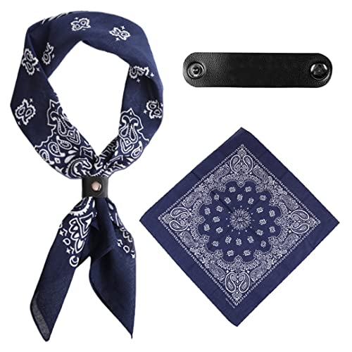 Vintage Paisley Bandanas Schal Schnalle Set Klassische Leder Schal Clips Trendy Bandana Druck Kopf Wrap Armband für Damen Herren, One Size, Baumwolle, Ohne Edelstein. von Tsangbaby
