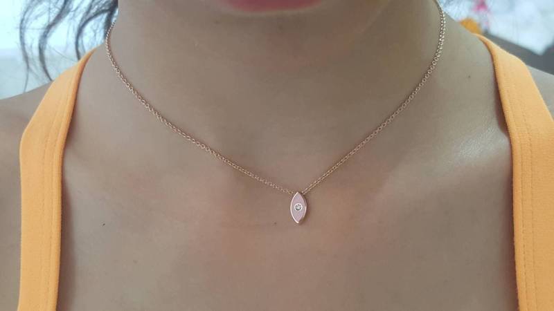 14K Rose Gold Evileye Emaille Halskette Einstellung Diamant in Der Mitte, Böse Auge Halskette, Schmuck Für Ihre Valentinstag Geschenk von TsarfatyJewellery4U