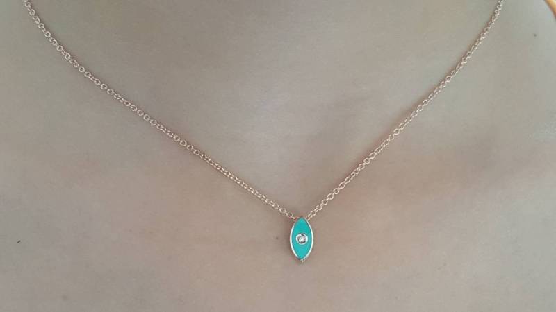 14K Rose Gold Evileye Emaille Halskette Einstellung Diamant in Der Mitte, Böse Auge Halskette, Schmuck Für Ihre Valentinstag Geschenk von TsarfatyJewellery4U