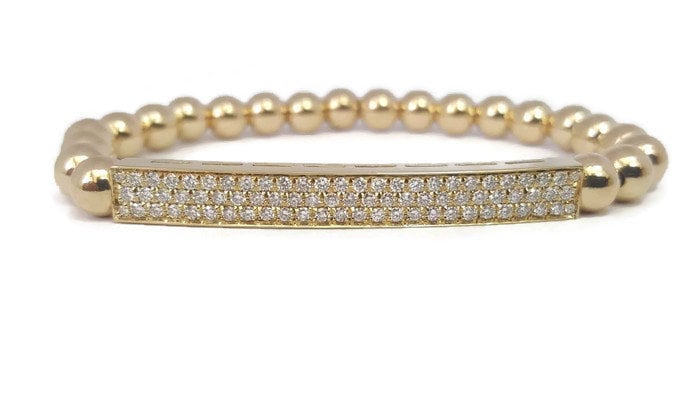 Diamanten Pflaster Armband Mit Goldperlen, 14 K Gelbgold, Armband, Mikro-Pflaster-Armband Einstellung Diamanten, Streach von TsarfatyJewellery4U
