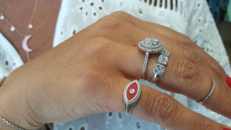 Evileye Siegelring 14K Weißgold Rot Emaille, Setzen Diamanten Um, Siegel Böse Auge Gold Ring, Geschenk Für Sie, Einzigartige Emaille von TsarfatyJewellery4U