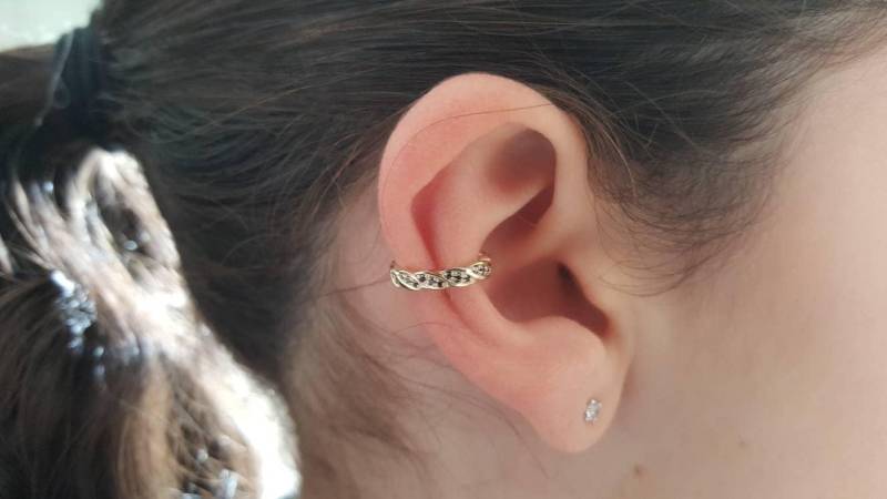 Helix, Diamanten Ohr Manschette, Keine Piercing 14K Gold Creolen, Helix Ohrringe Kanal Einstellung, Schwarze von TsarfatyJewellery4U