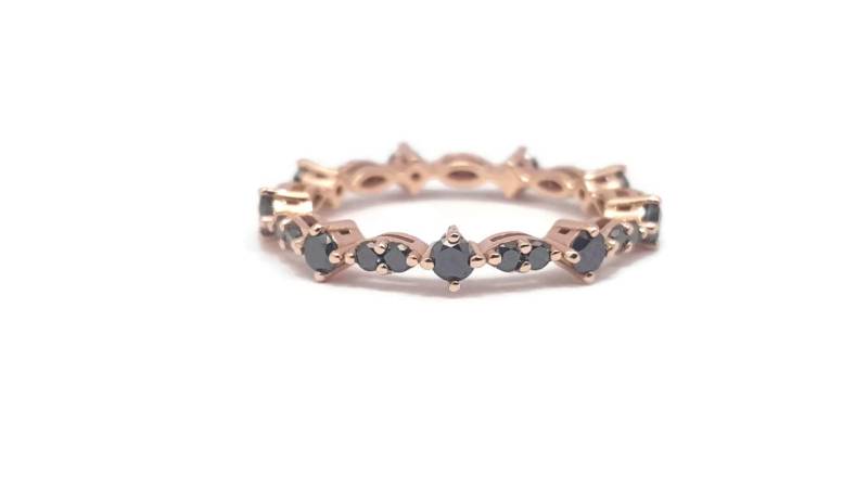 Pave Ewigkeit Schwarz Diamant Verlobungsring, Diamanten Ring, 14 K Rose Gold Ehering, Mourquise Ring Pave Ewigkeit Schwarz Diamant Verlobungsring, Diamanten Ring, 14 K Rose Gold Ehering, Mourquise Ring von TsarfatyJewellery4U