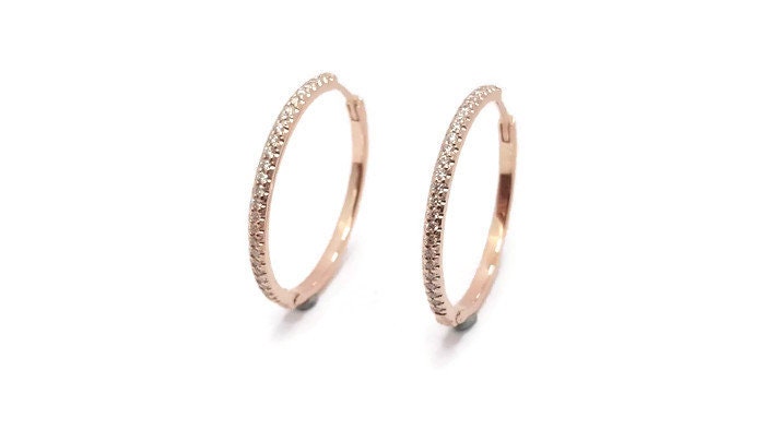 Pflaster Diamanten 14 K Gold Huggie Aufklappbaren Reifen Ohrring Manschette, Große Größe 25mm Außen X 21mm Innendurchmesser | Cartilage Helix von TsarfatyJewellery4U