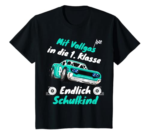 Kinder Schulkind 2024 Jungen Schultüte Rennauto türkis Schulkind T-Shirt von Tschüss Kindergarten 2024 Inhalt Schultüte Junge