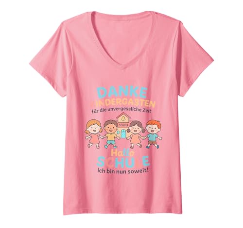 Damen Tschüss Kindergarten Hello School 2025 Colourful T-Shirt mit V-Ausschnitt Damen Tschüss Kindergarten Hello School 2025 Colourful T-Shirt mit V-Ausschnitt von Tschüss Kindergarten Hello School 2025 Tee