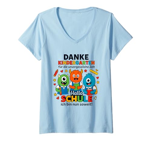 Damen Tschüss Kindergarten Hello School 2025 Colourful T-Shirt mit V-Ausschnitt Damen Tschüss Kindergarten Hello School 2025 Colourful T-Shirt mit V-Ausschnitt von Tschüss Kindergarten Hello School 2025 Tee