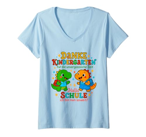 Damen Tschüss Kindergarten Hello School 2025 Colourful T-Shirt mit V-Ausschnitt Damen Tschüss Kindergarten Hello School 2025 Colourful T-Shirt mit V-Ausschnitt von Tschüss Kindergarten Hello School 2025 Tee