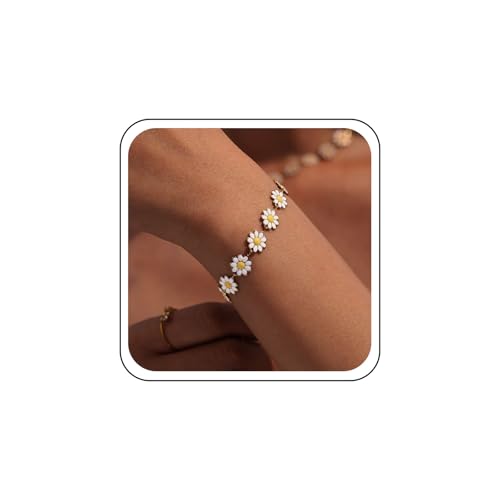 TseanYi Boho Gänseblümchen Blume Armband Weiß Emaille Floral Gänseblümchen Armband Sonnenblume Armbänder Verstellbare Blume Handgelenk Armbänder Sonnenblume Handkette von TseanYi