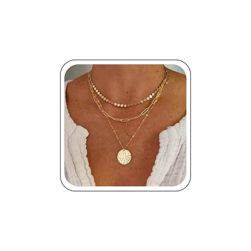 TseanYi Layered Coin Disc Halskette Gold Disc Pailletten Kette Halskette Layered Paperclip Kette Coin Choker Halsketten Boho Kreis Pailletten Anhänger Halsketten Mehrschichtige Ketten Kragen Ketten von TseanYi