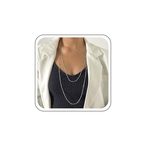 TseanYi Layered Satellite Chain Necklace Gold Bead Chain Necklace Minimalist Chains Long Sweater Necklaces Tiny Beadeds Link Necklaces Long Satellite Sweater Chains, Zink, Kein Edelstein von TseanYi