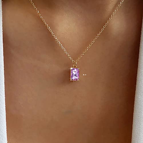 TseenYi Amethyst Anhänger Halskette Choker Lila Kristall Anhänger Halskette Boho Quadratischer Kristall Edelstein Choker Halskette Gold Cz Quadratische Halskette Kettenschmuck Für Frauen Und Mädchen von TseenYi