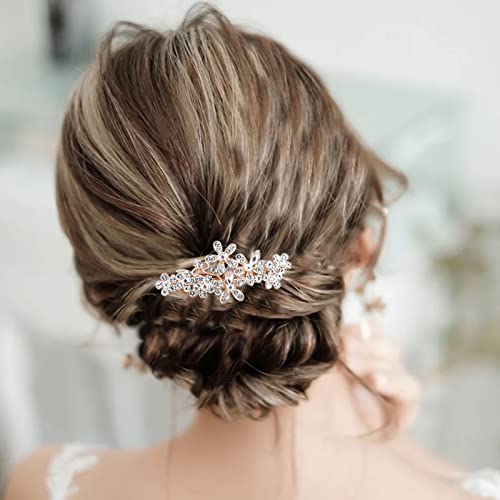 TseenYi Blume Kristall Haarspange Clip Strass Hochzeit Haarspange Haarspange Gold Kristall Haarnadel Glanz Braut Kristall Dekorative Kopfbedeckungen Frauen und Mädchen (Transparenter Kristall) von TseenYi