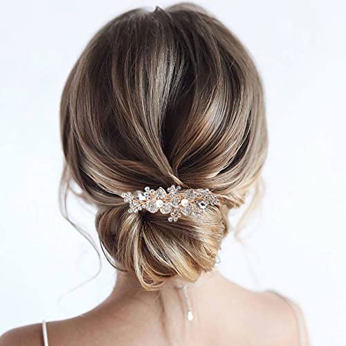 TseenYi Blume Kristall Haarspange Clip Strass Hochzeit Haarspange Haarspange Gold Perle Haarspange Glanz Braut Kristall Dekorative Kopfbedeckungen Frauen und Mädchen (Transparenter Kristall) von TseenYi