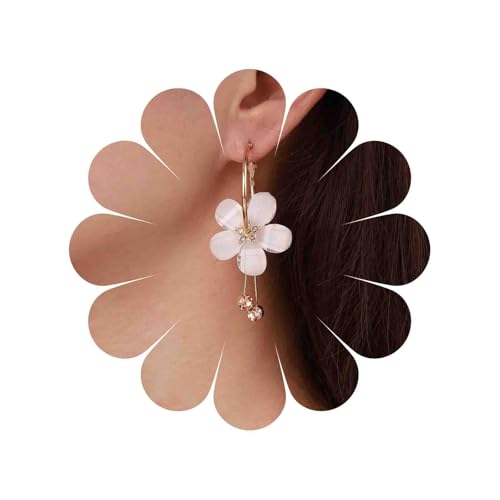 TseenYi Boho Acryl Blume Reifen Ohrringe Kristall Acryl Blume Baumeln Tropfen Ohrringe Cz Baumeln Quaste Ohrringe Weiß Floral Baumeln Reifen Ohrringe Romantische Runde Reifen Tropfen Ohrringe von TseenYi