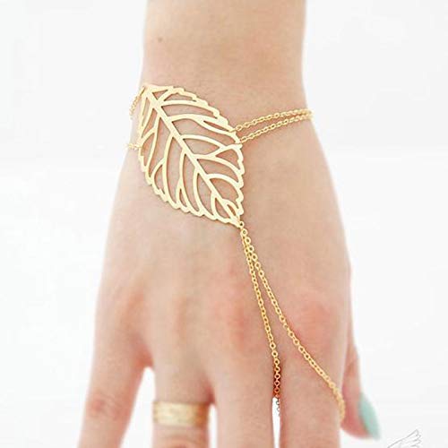 TseenYi Boho-Blatt-Fingerring-Armband, goldfarben, Sklaven-Armband, Ring, verstellbare Handkette, Schmuck für Damen und Mädchen, Silber Türkis Silberfarben von TseenYi