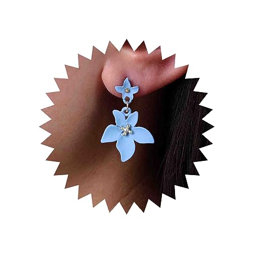 TseenYi Boho Blaue Blume Ohrringe Blau Matte Blume Ohrstecker Große Blaue Blume Tropfen Ohrringe Lange Florale Baumelnden Ohrringe Schmuck Für Frauen Und Mädchen Geschenke von TseenYi