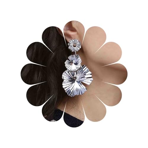 TseenYi Boho Blume Baumeln Ohrringe Große Metall Blume Tropfen Ohrringe Silber Lange Floral Baumelnden Ohrringe Vintage Lotus Blatt Baumeln Ohrringe Schmuck Für Frauen Und Mädchen von TseenYi