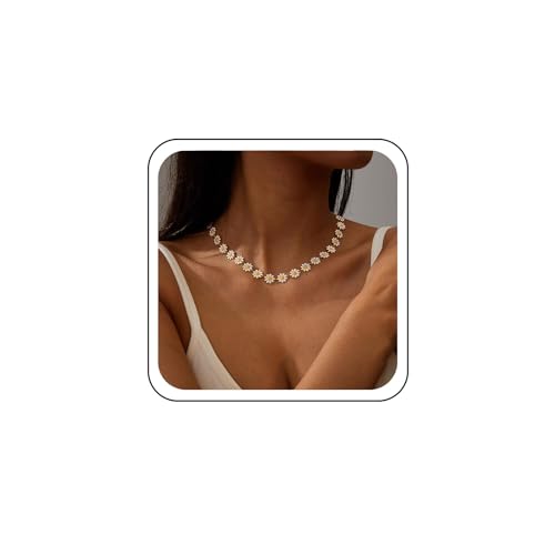 TseenYi Boho Gänseblümchen Blume Choker Halskette Süße Gänseblümchen Halskette Weiß Emaille Blumen Gänseblümchen Halskette Sonnenblume Gänseblümchen Choker Halskette Blume Link Halskette Schmuck von TseenYi