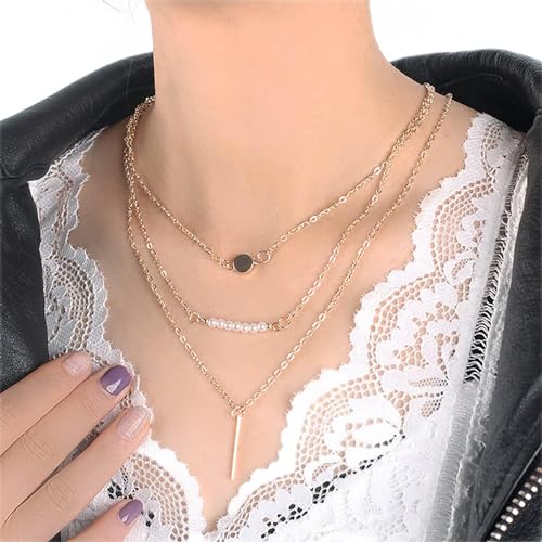 TseenYi Boho Geschichtet Perle Choker Halskette Layering Bar Anhänger Halskette Kette Gold Dreifach Mehrlagig Halskette Mehrlagig Runden Punkt Halskette Kette Schmuck Für Frauen Und Mädchen von TseenYi