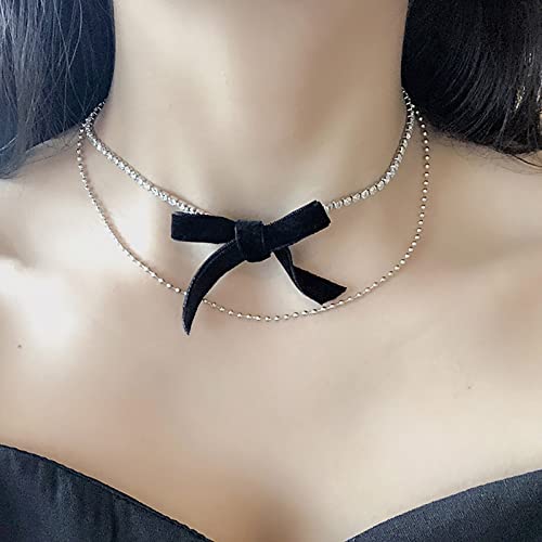 TseenYi Boho Geschichtet Strass Halskette Halskette Schwarz Bogen Halskette Silber Tennis Kette Kubisch Halskette Geschichtet Kristall Strass Halskette Schmuck Für Frauen Und Mädchen von TseenYi