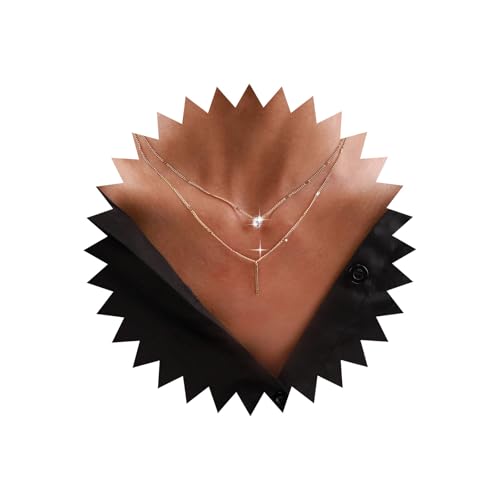 TseenYi Boho Geschichteten Gold Farbe Kette Halskette Kristall Vertikale Bar Baumeln Halskette Doppelte Schicht Gestapelt Mode Halskette Für Frauen Sommer Strand Hochzeit Schmuck Frauen(2 Stück) von TseenYi