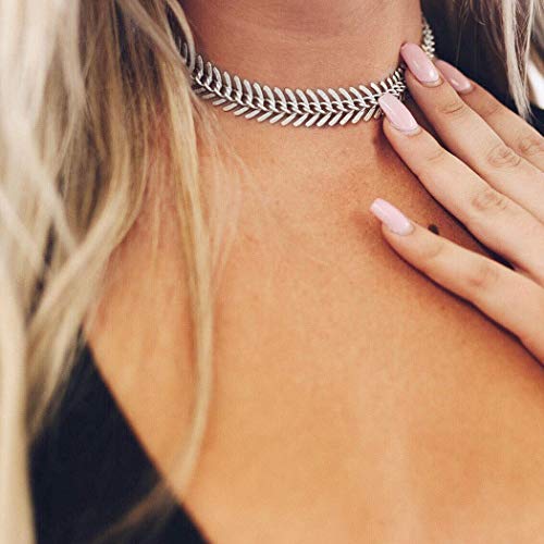 TseenYi Boho-Halskette, einfache Fischgräten-Kette, modischer Choker-Schmuck für Damen und Mädchen, Free Size, Metall Silber von TseenYi